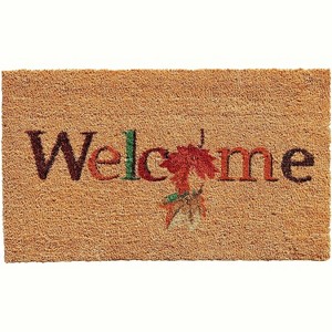 HomeRoots 17" X 29" Natural And Orange Fall Leaves Welcome Coir Outdoor Door Mat - 1 of 4