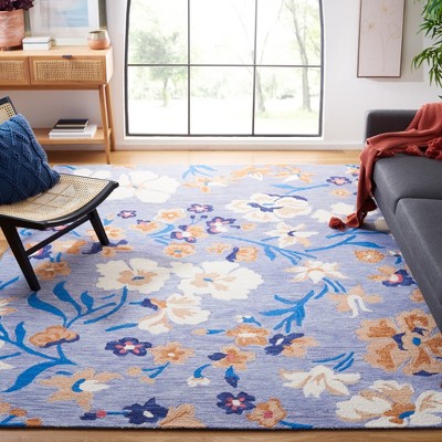 Ivory and Blue Floral Hand-Tufted Wool Area Rug, 8' x 10'