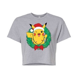 Women's - Pokémon - Pikachu Lights Wreath Cropped Graphic T-Shirt - 1 of 4