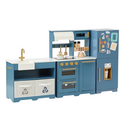 Teamson Kids Little Chef Atlanta Modular Play Kitchen with 17 Accessories and Interactive Toy Appliances, White/Gold