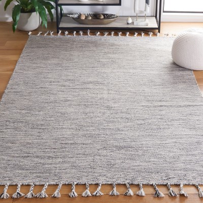 Handmade Dark Grey and Beige Wool Geometric Area Rug
