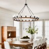 BAOURE 40in 16 Lights Wood Wagon Wheel Chandelier Farmhouse Black Rustic Pendant Light for High Ceilings Entryway Foyer Dining Room Living Room - 3 of 4