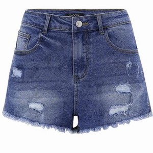 Womens Denim Shorts High Waisted Short Jeans Casual Summer Ripped Stretchy Jeans Shorts Frayed Raw Hem Denim Shorts - 1 of 4