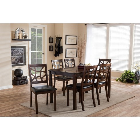 7pc Mozaika Wood And Leather Contemporary Dining Set Black