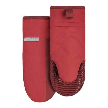 Heavy Duty Red Silicone Oven Mitts and Pot Holders - Light Red