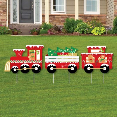 Big Dot of Happiness Christmas Train - Outdoor Lawn Sign Decorations with Stakes - Holiday Party Yard Display - 3 Pieces