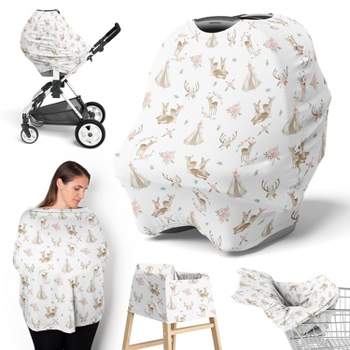 Sweet Jojo Designs Girl 5-in-1 Multi Use Baby Nursing Cover Deer Floral Pink Green and White