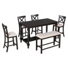 CAVINAS Dining Table Set for 6 Counter Height Rectangular Dining Room Table with Shelf and Chairs with Bench for Kitchen - 3 of 4