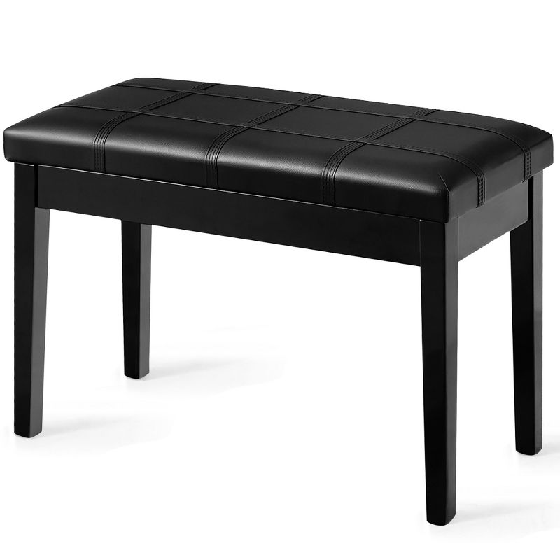 Costway Solid Wood PU Leather Piano Bench Padded Double Duet Keyboard Seat Storage Black, 1 of 10