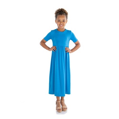 24seven Comfort Apparel Girls Short Sleeve Pleated Midi Dress