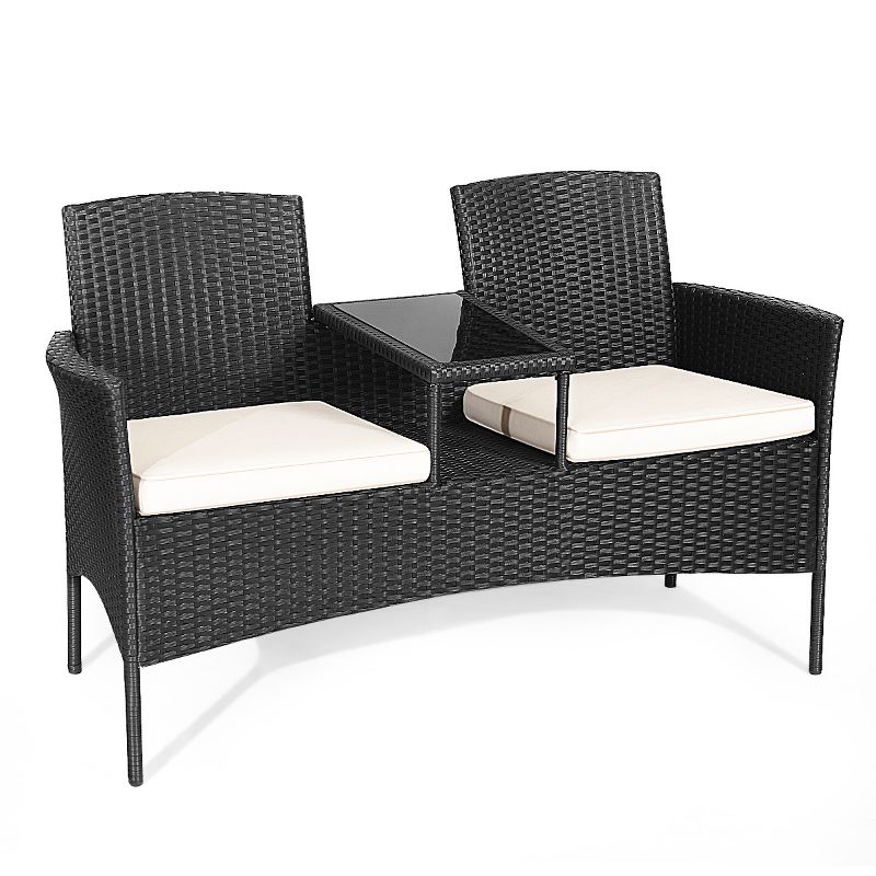 Tangkula Outdoor Conversation Furniture Set Rattan Wicker Loveseat Sofa Chair, 4 of 7