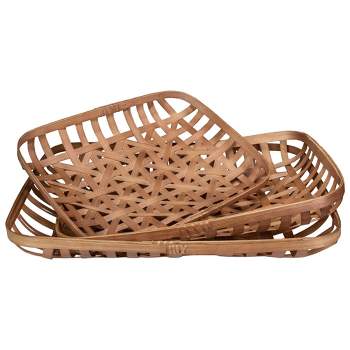 Northlight Set of 3 Brown Rectangular Lattice Tobacco Table Top Baskets