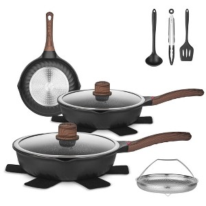 Aoibox 12-Piece Nonstick Cookware Set with Stay-Cool Handles, Frying Pans, Saute Pan with Lid, Silicone Utensils & Pot Protectors, PFAS & PFOA Free - 1 of 4
