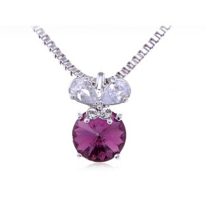 Anna-Kaci Shine Amethyst Crystal Rhinestones Round Stone Pendant Necklace - 1 of 4