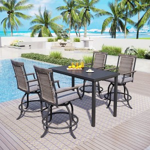 Captiva Designs 5pc Outdoor Patio Metal Bar Height Table & Bar Swivel Chair with Cushion and Armrest - 1 of 4