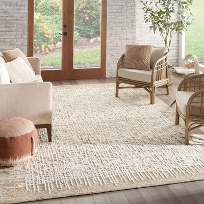 Handmade Beige and Multicolor Wool Rectangular Area Rug 8'3" x 11'6"