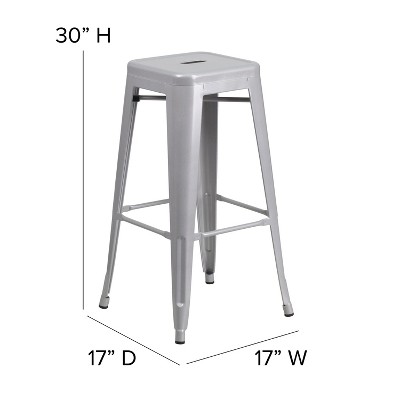 Silver 30" High Backless Metal Stackable Barstool