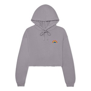 Dalix Rainbow Embroidered Fleece Cropped Hoodie Cold Fall Winter Women - 1 of 4