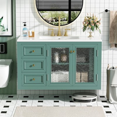 TIRAMISUBEST 36-Inch Wall-Mounted Bathroom Vanity with Ceramic Sink, Floating Storage Cabinet with 3 Soft-Close Drawers