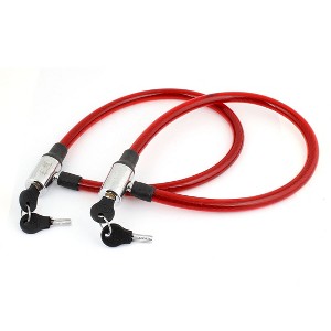 Unique Bargains Plastic Cover Steel Wire  Cable Lock 63cm Long w Keys Red 2 Pcs - 1 of 3