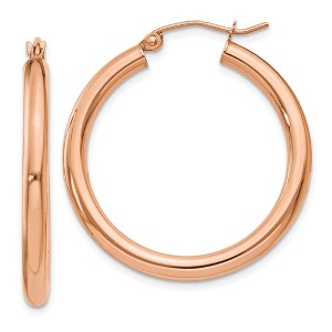 Black Bow Jewelry 3mm, 14k Rose Gold Polished Round Hoop Earrings, 30mm (1 1/8 Inch) - 1 of 4