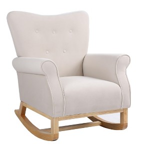Lyngins Nursery Rocking Chair with High Back,Upholstered Glider Rocking Chair with Curved Legs,Velvet Accent Chair for Bedroom,Living Room - 1 of 4