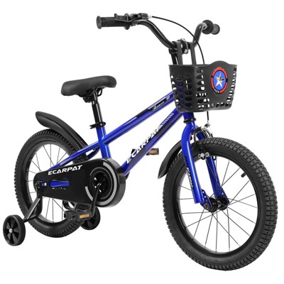 Infurnic Bicycles Kids Bike for Boys and Girls with Training Wheels, Freestyle Kids' Bicycle with Bell, Basket and fender, Blue, 38.5*20*28.5