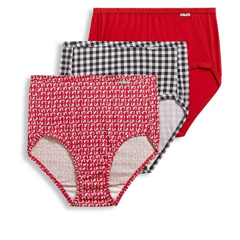 Jockey Womens Elance Brief 3 Pack Underwear Briefs 100% cotton 6 Holly  Berry Red/Classy Gingham/Fa La La