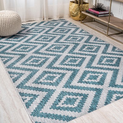 Reversible Sintra Diamond Blue/Gray Geometric Indoor/Outdoor Rug