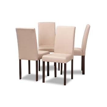 Set of 4 Andrew Contemporary Espresso Wood Finish Fabric Dining Chairs Beige - Baxton Studio: Upholstered, Armless, Foam Padded