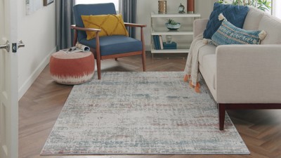Gray and Multicolor Round Synthetic Area Rug, 7'10"