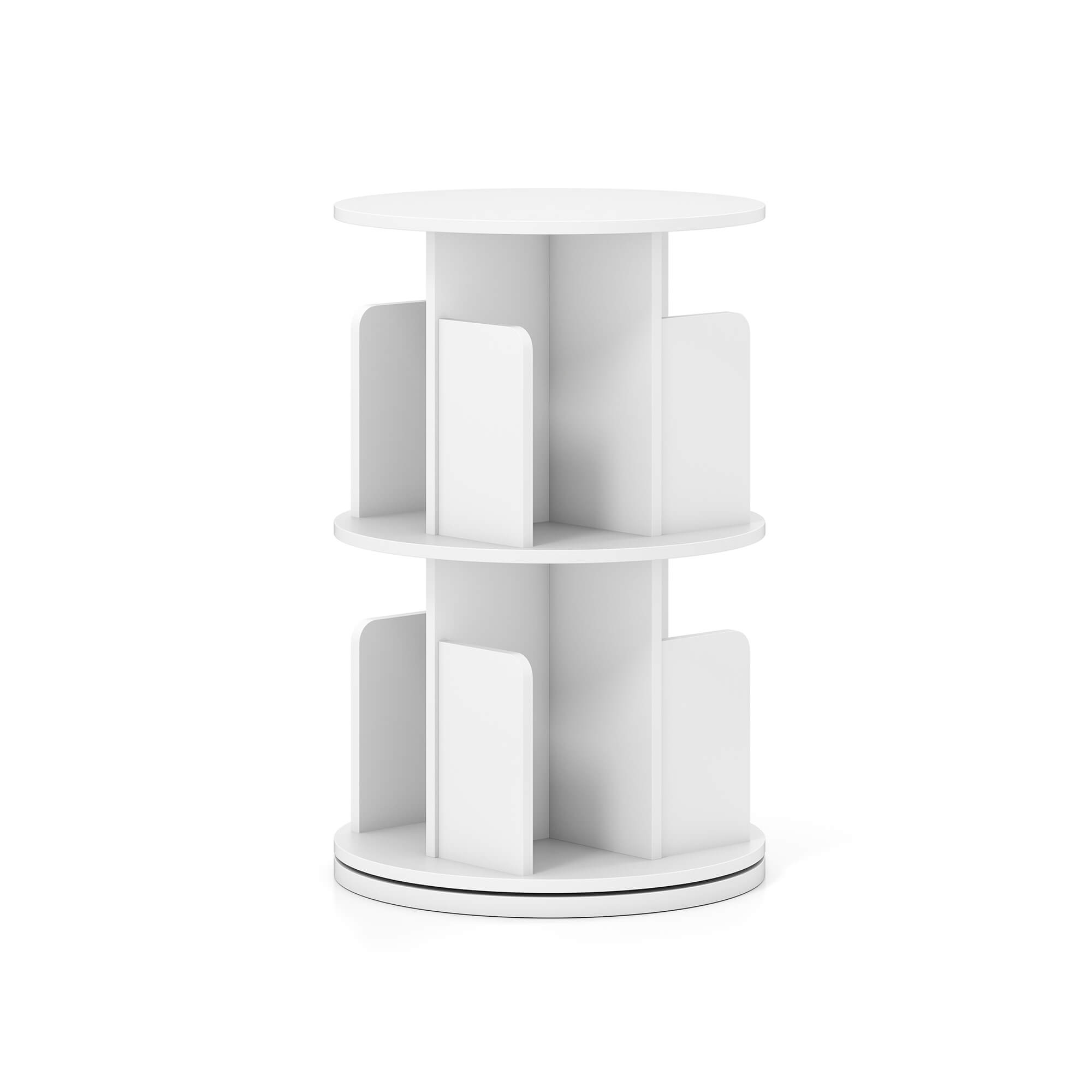 Costway 1 PCS 2-Tier Rotating Bookshelf 360° Display Rack with Dividers & Anti-falling Baffles White