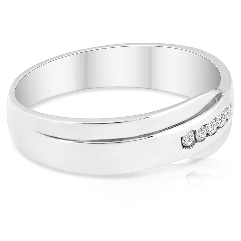 Pompeii3 Mens Cut Diamond Wedding Ring 1/6cttw 10K White Gold High Polished Channel Set, 2 of 5
