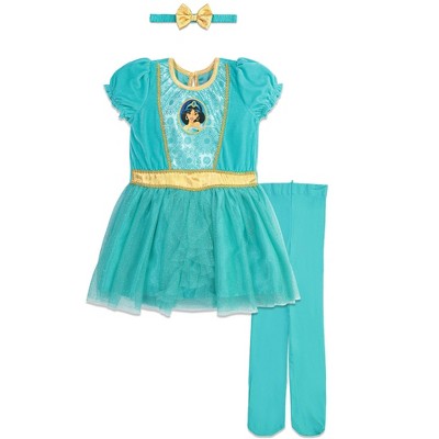 Disney Princess Jasmine Dress Tights and Headband 3 Piece Set Infant to Toddler