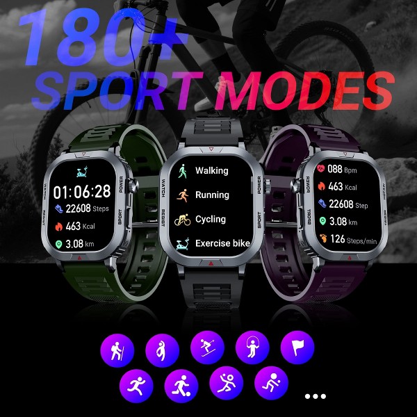 STA ZW66 Smart Watch, Smartwatch impermeable IP68 para hombres y mujeres, más de 180 modos deportivos, rastreador de fitness de 2.01 pulgadas con llamadas Bluetooth (responder/realizar llamadas) 3