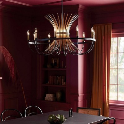 Baile Elegant Black 10-Light Taper Candle Chandelier with Vintage Brass Accents