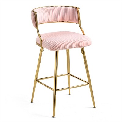 OUTSUPPLY Luxury Corduroy Bar Stool with Back, Golden Base & Footrest for Kitchen Island, Cafe, Vanity