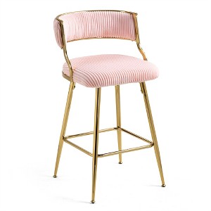 OUTSUPPLY Luxury Corduroy Bar Stool with Back, Golden Base & Footrest for Kitchen Island, Cafe, Vanity - 1 of 4