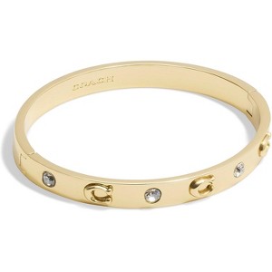 Signature C Logo Hinged Bangle, Gold Tone Classic Bracelet with Secure Clasp for Women - 1 of 4