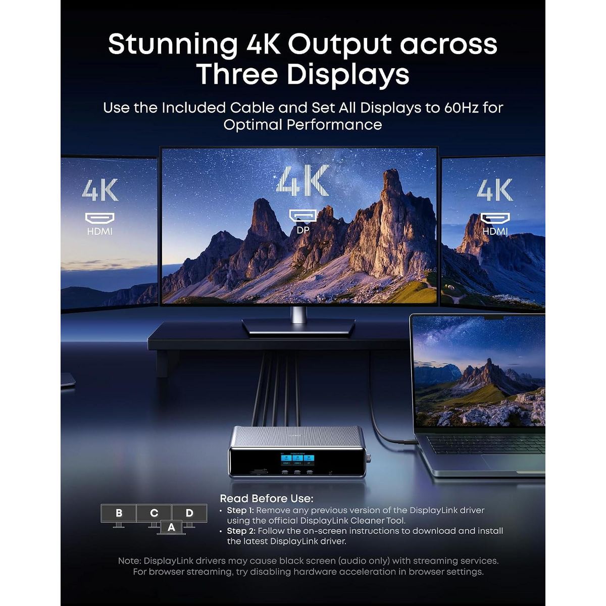 Refurbished Anker Prime Docking Station (DL7400), 14-in-1, DisplayLink, 140W Max, Smart Display, Triple 4K@60Hz (2 HDMI+1 DP), for Windows Laptops - thumbnail 4