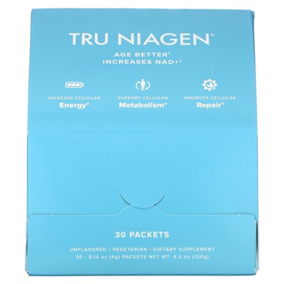 Tru Niagen Increases NAD+, Nicotinamide Riboside, Unflavored, 30 Packets, 0.14 oz (4 g) Each