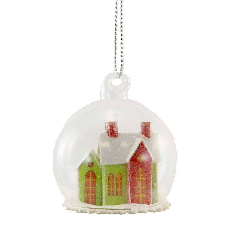 Cody Foster 2.0 Inch Frosty Abobe Globe Set/5 Mini Putz Paper House Tree Ornaments, 3 of 7