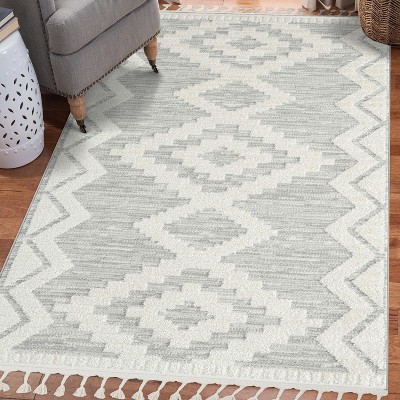 Luxe Weavers South Western Diamond Fringe Gray 6x9 Area Rug : Target