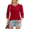 Women's 3/4 Sleeve Button Dressy Blouse Casual Round Neck Tops Summer Outfits Beach Plus Size Flowy Spring Shirt - 3 of 4