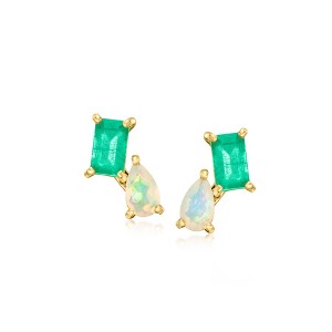 RS Pure by Ross-Simons Opal and .40 ct. t.w. Emerald Toi Et Moi Earrings in 14kt Yellow Gold - 1 of 4