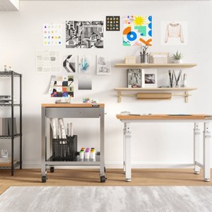 Seville Classics Stainless Steel Work Center Island Table Kitchen Cart with Wood Top - 1 of 4