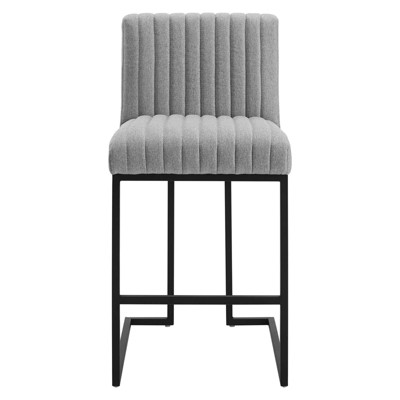 Light Gray Channel Tufted Metal Counter Stool