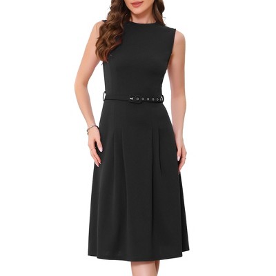 INSPIRE CHIC Women's Sleeveless Crew Neck High Waist A-Line Midi Office Dresses