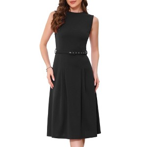 INSPIRE CHIC Women's Sleeveless Crew Neck High Waist A-Line Midi Office Dresses - 1 of 4