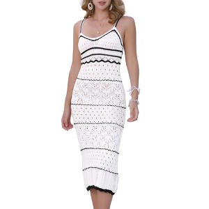 INSPIRE CHIC Women's Summer V Neck Spaghetti Straps Ruffle Hem Hollow Out Midi Dresses - 1 of 4